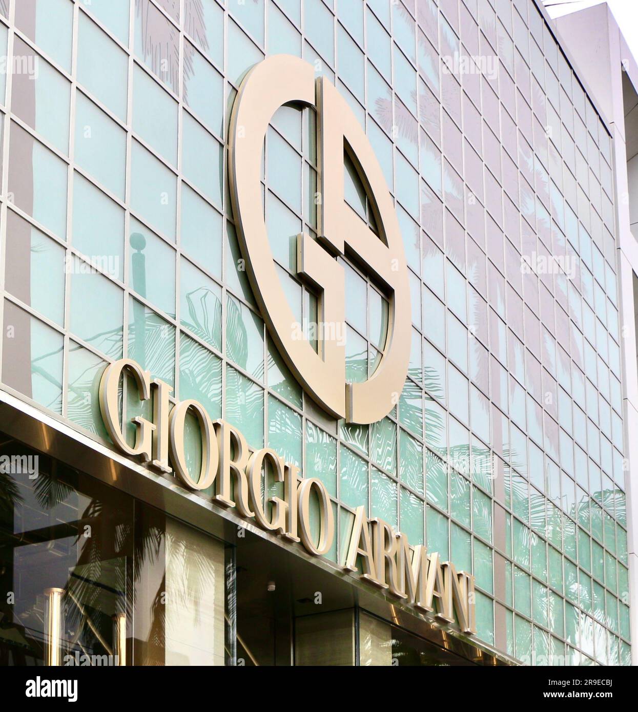 Enseigne de la maison de luxe italienne Giorgio Armani Rodeo Drive Beverly Hills Los Angeles Californie États-Unis Banque D'Images