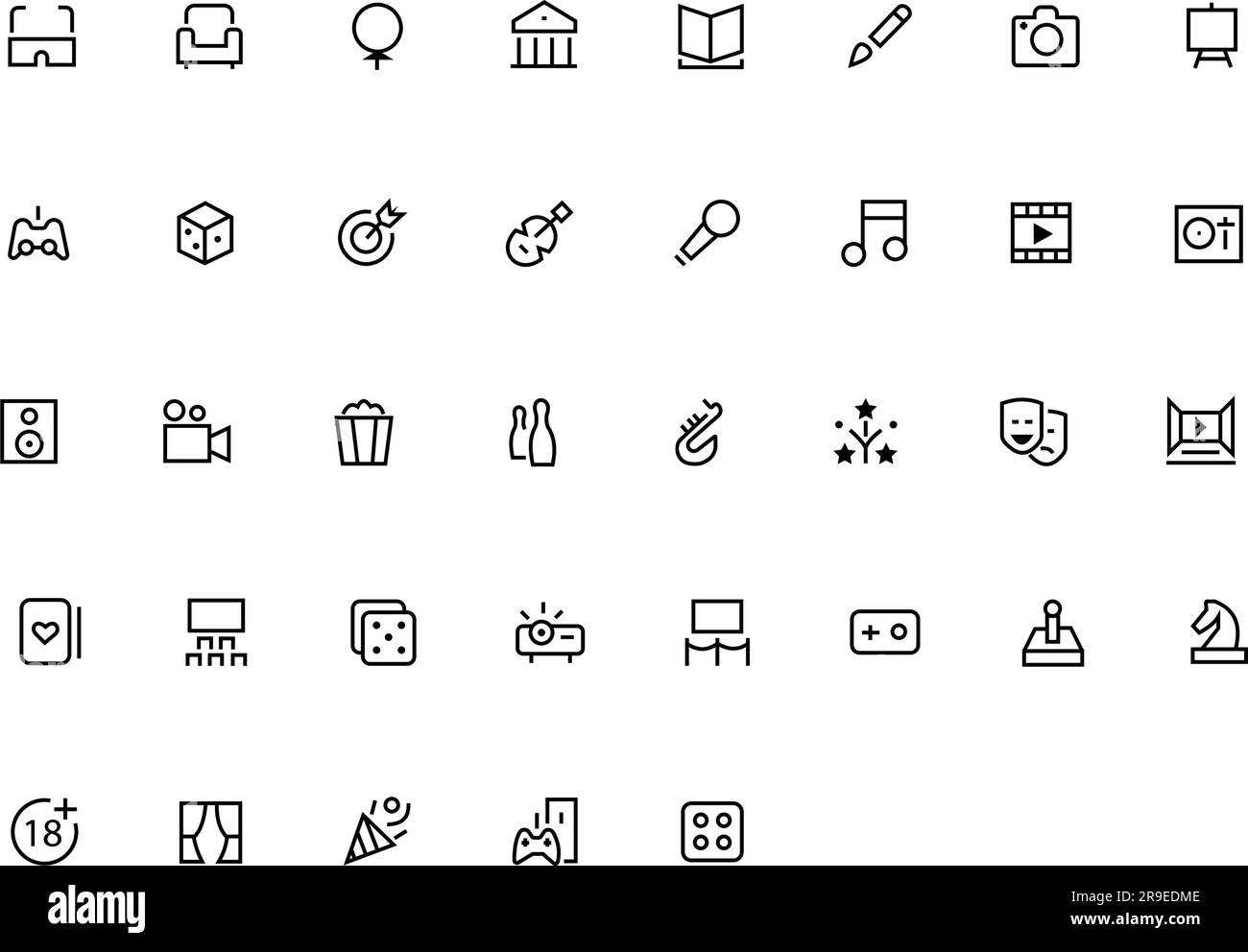 Collection d'icônes de la ligne de divertissement. Jeu d'icônes. Pack d'icônes de contour. Illustration vectorielle Illustration de Vecteur