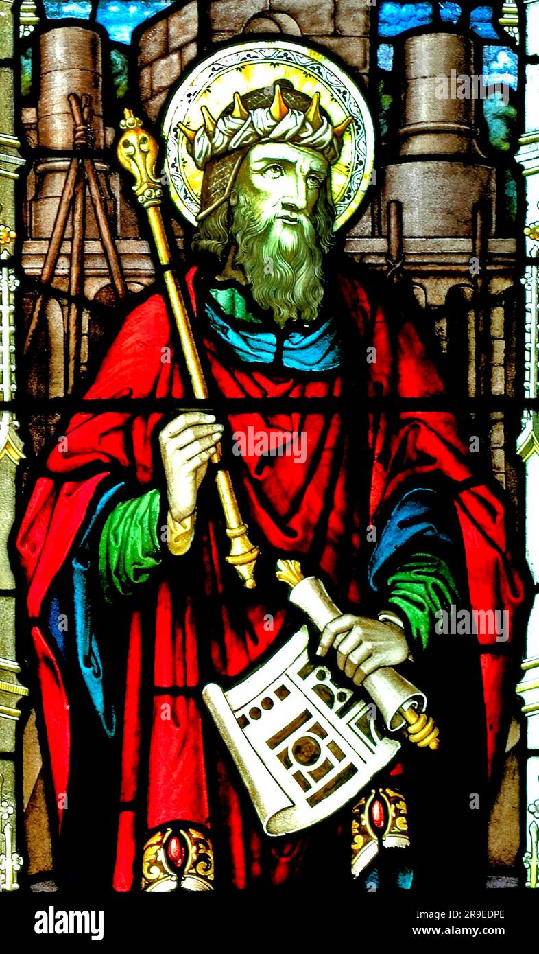 Le roi Salomon, vitrail, par A.L.Moore 1910 Brinton, église, Norfolk, England, UK Banque D'Images
