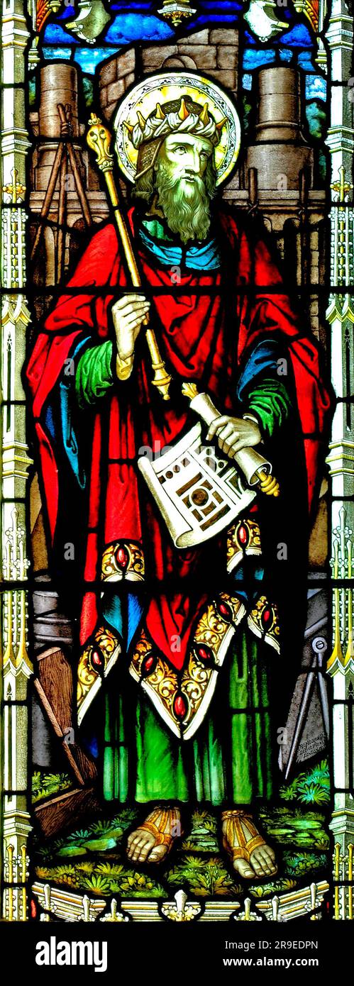 Le roi Salomon, vitrail, par A.L.Moore 1910 Brinton, église, Norfolk, England, UK Banque D'Images