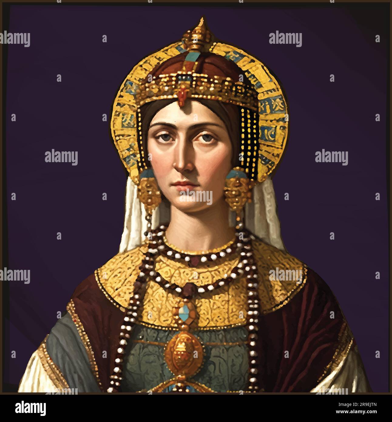 Vecteur de l'impératrice byzantine Théodora (500- 548), épouse de Justinien I. Illustration de Vecteur