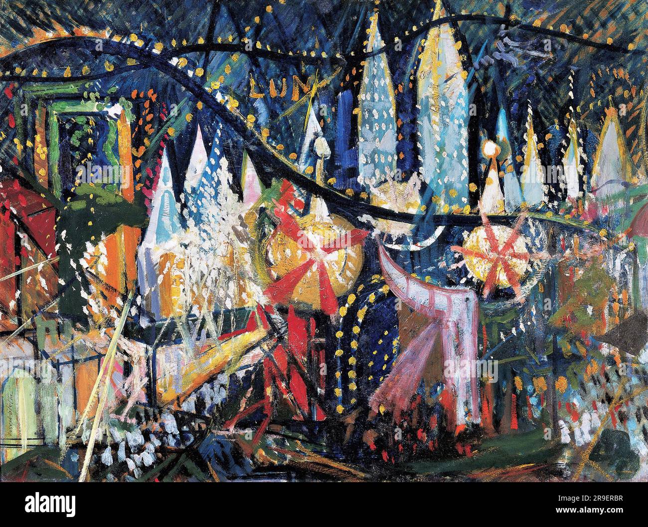 Luna Park par l'artiste italien-américain Joseph Stella (1877-1946), huile sur carton de composition, vers 1913 Banque D'Images