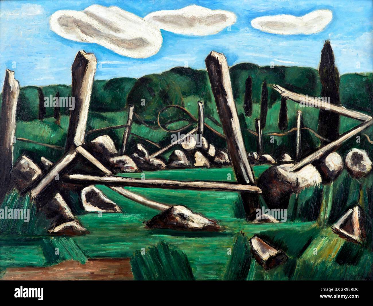 The Old bars, Dogtown par le peintre moderniste américain Marsden Hartley (1877-1943), huile sur carton de composition, c. 1936 Banque D'Images