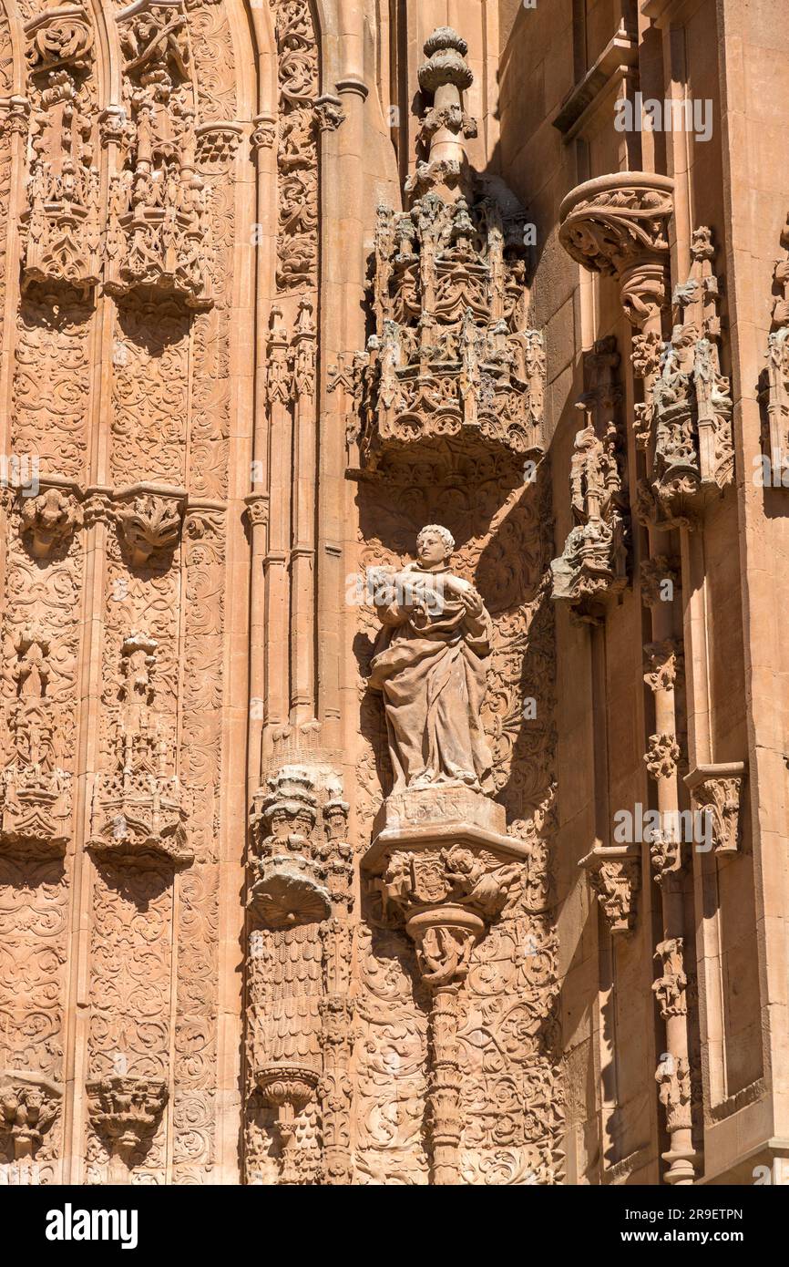 Salamanque, Espagne - 20 FÉVRIER 2022: Détail architectural de la Nouvelle cathédrale, la Catedral Nueva est l'une des deux cathédrales de Salamanque. Banque D'Images
