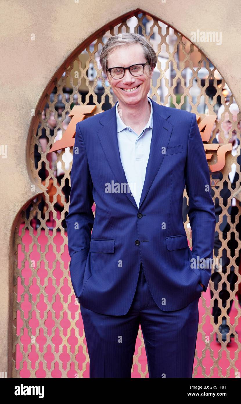 Stephen Merchant arrive pour la première britannique d'Indiana Jones et le Dial of Destiny à Cineworld Leicester Square à Londres. Date de la photo: Lundi 26 juin 2023. Banque D'Images