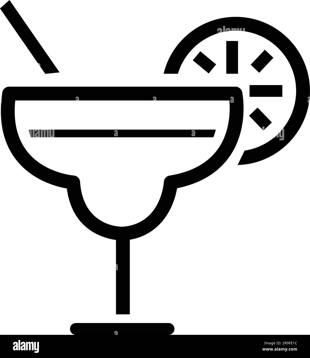 Icône représentant un vecteur en verre. Icône cocktail Margarita. Cocktail de margarita avec tranche de citron vert. Icône ligne et plat. verre à vin. Symbole de barre Illustration de Vecteur