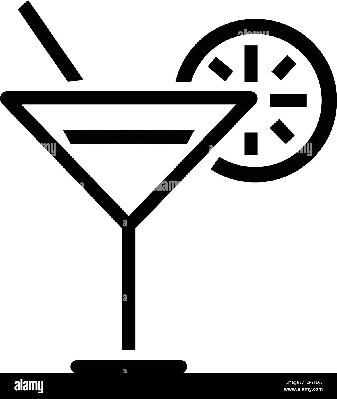 Icône représentant un vecteur en verre. Icône cocktail Margarita. Cocktail de margarita avec tranche de citron vert. Icône ligne et plat. verre à vin. Symbole de barre Illustration de Vecteur