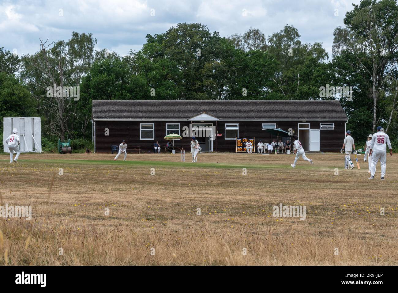 Match de cricket du village le jeudi à Surrey, Angleterre, Royaume-Uni Banque D'Images