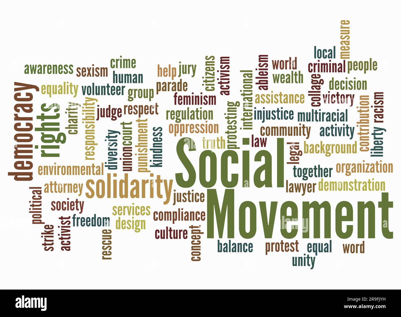 Word Cloud avec LE concept DE MOUVEMENT SOCIAL créer avec du texte uniquement. Banque D'Images