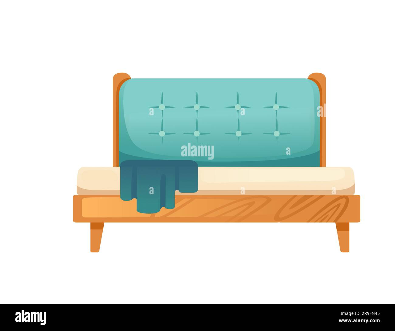 Lit en bois avec matelas et oreillers blancs illustration vectorielle isolée sur fond blanc Illustration de Vecteur