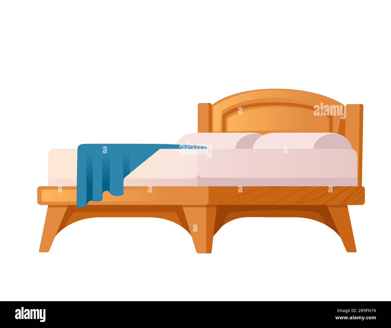 Lit en bois avec matelas et oreillers blancs illustration vectorielle isolée sur fond blanc Illustration de Vecteur