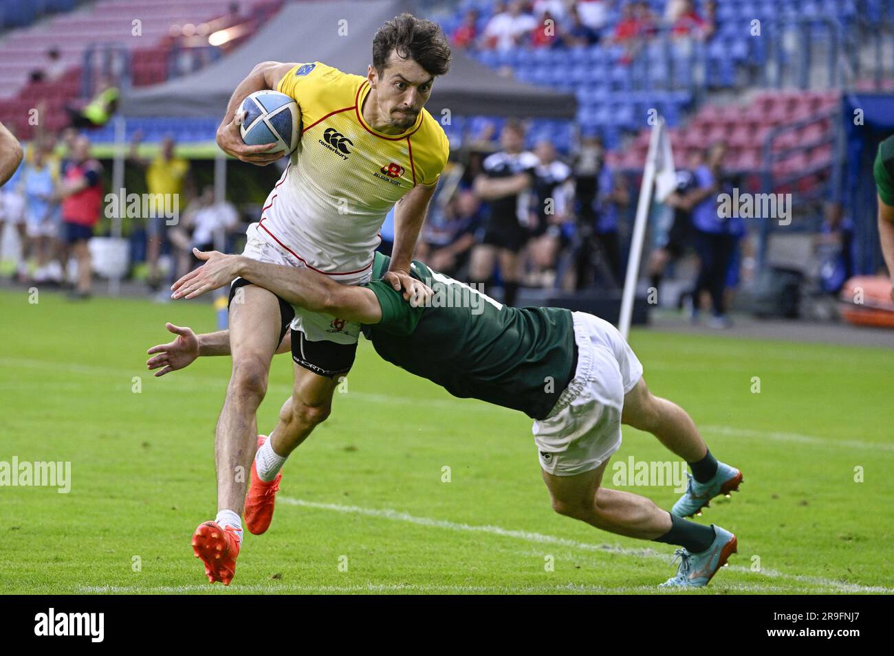 Cracovie, Pologne. 26th juin 2023. Gaspard Lalli en Belgique photographié en action lors d'un match de rugby entre la Belgique et l'Irlande, les quarts de finale du tournoi masculin de rugby à sept, aux Jeux européens de Cracovie, en Pologne, le lundi 26 juin 2023. Les Jeux européens de 3rd, officieusement connus sous le nom de Cracovie-Malopolska 2023, sont des manifestations sportives internationales prévues du 21 juin au 02 juillet 2023 à Cracovie et à Malopolska, en Pologne. BELGA PHOTO LAURIE DIEFFEMBACQ crédit: Belga News Agency/Alay Live News Banque D'Images