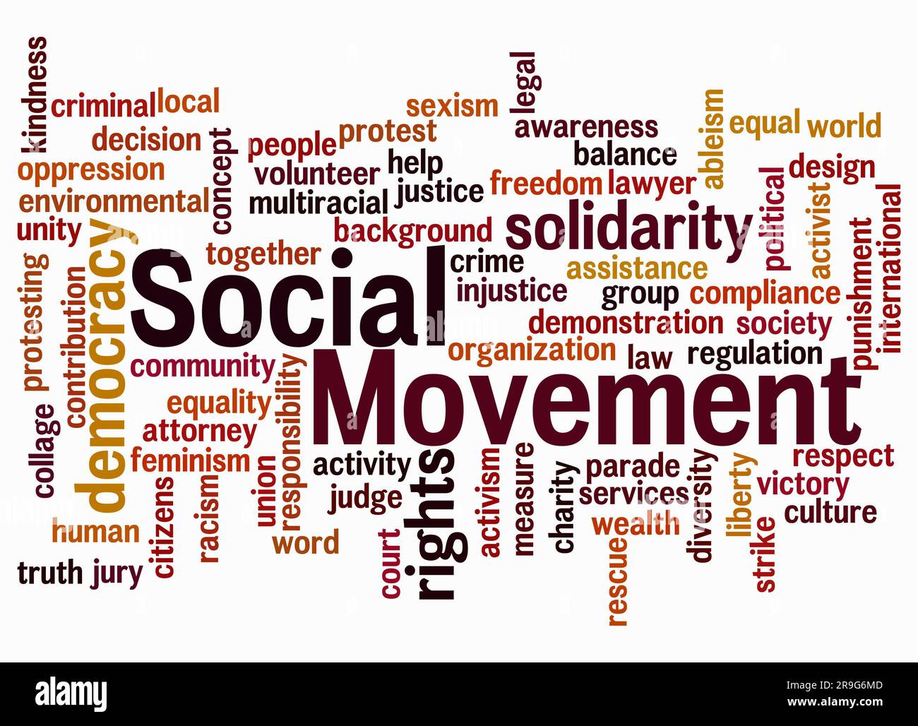 Word Cloud avec LE concept DE MOUVEMENT SOCIAL créer avec du texte uniquement. Banque D'Images
