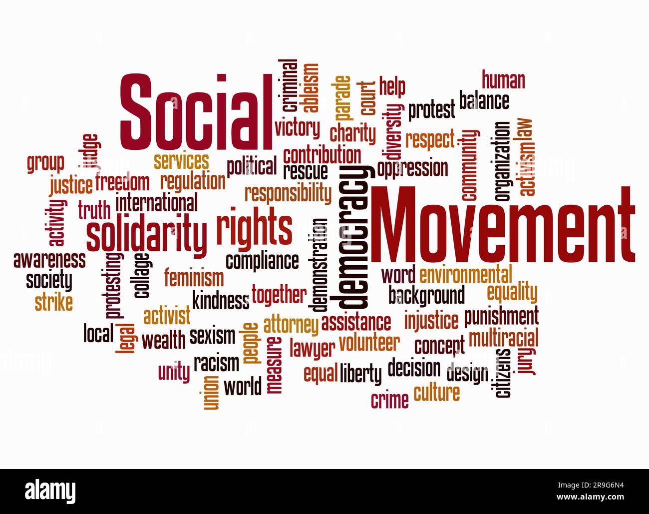 Word Cloud avec LE concept DE MOUVEMENT SOCIAL créer avec du texte uniquement. Banque D'Images