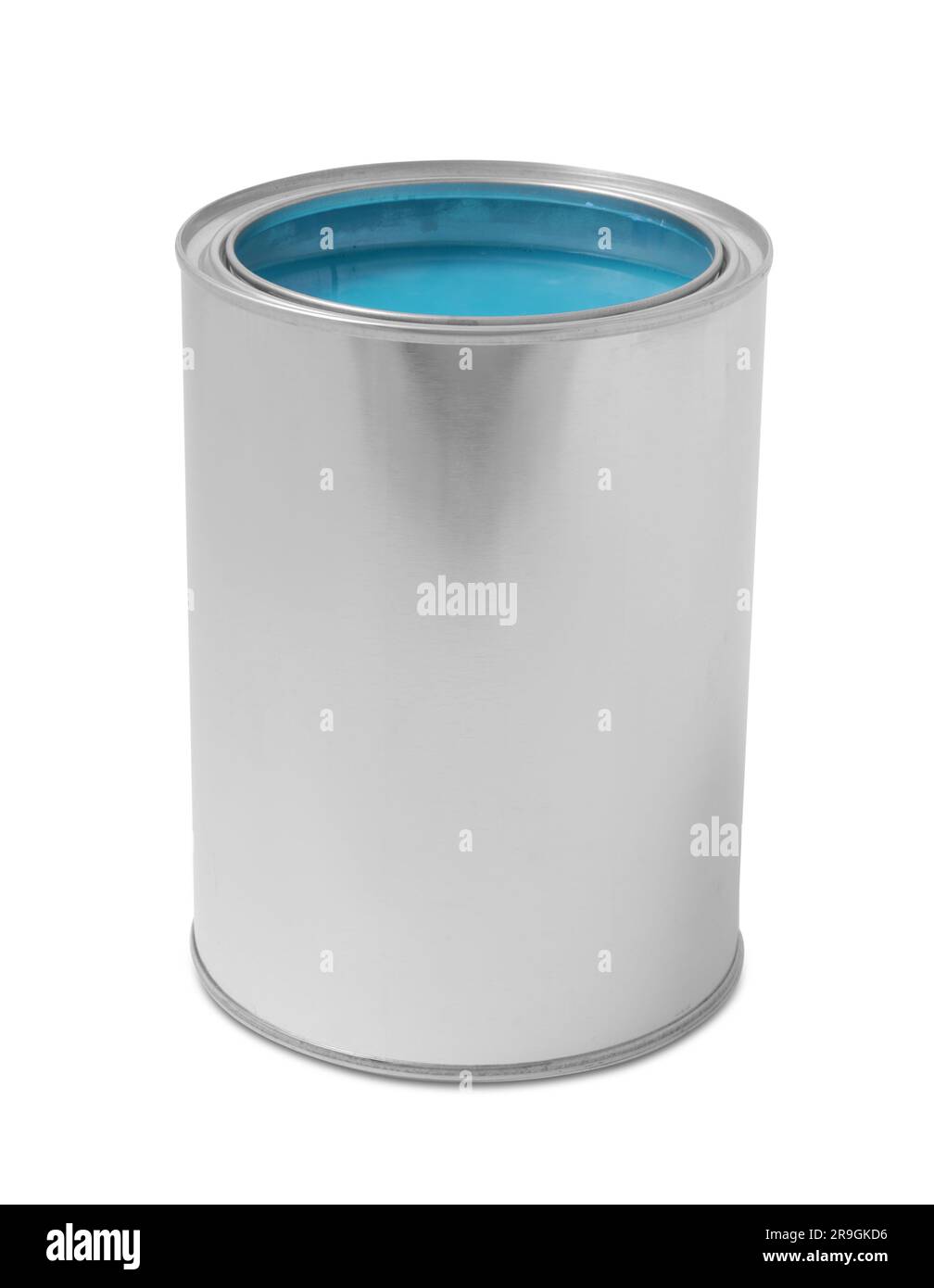 Boîte avec peinture bleu clair sur fond blanc Banque D'Images