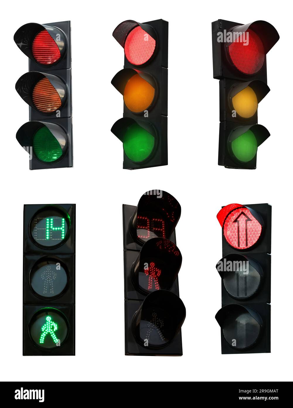 Différents signaux de circulation sur fond blanc, conception de collage Banque D'Images