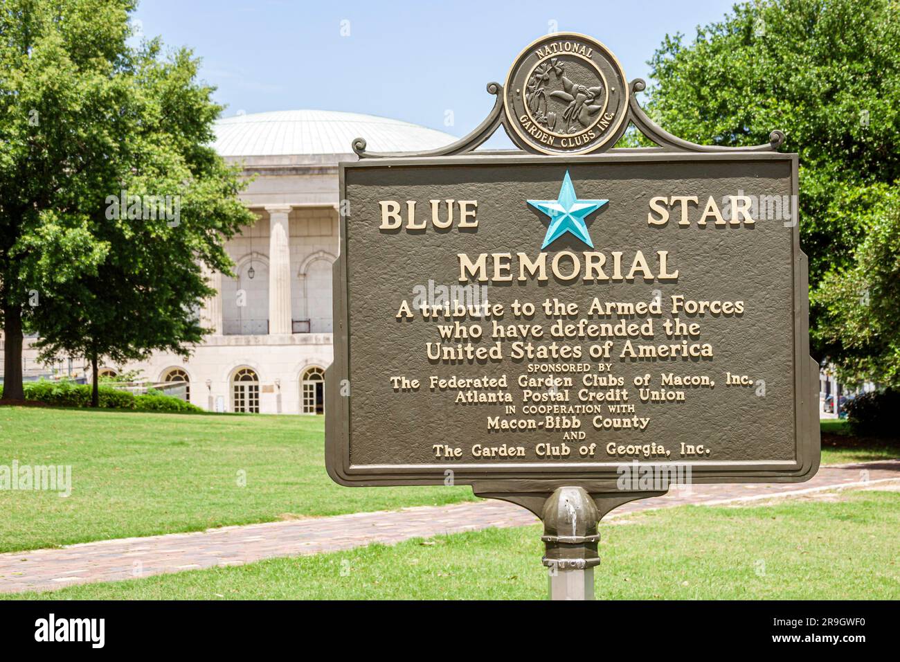 Macon Georgia, panneau Blue Star Memorial, Rosa Parks Square Banque D'Images