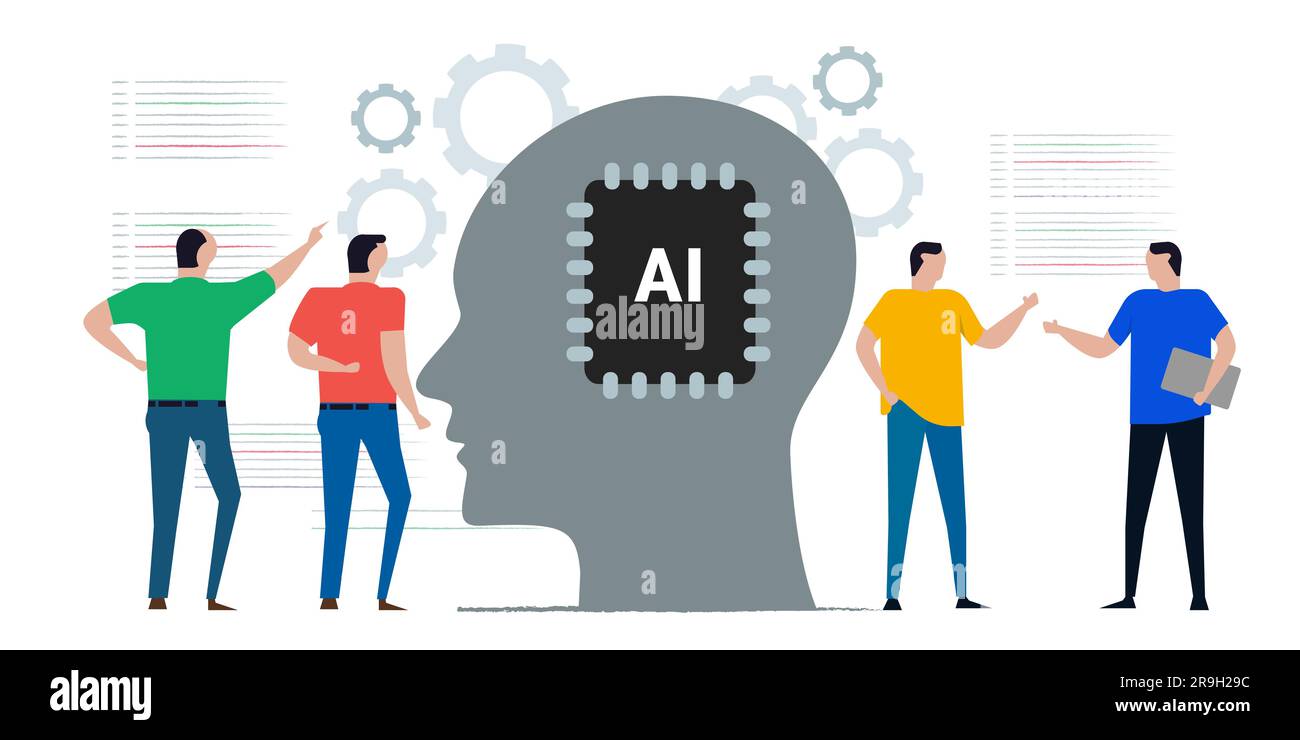 Ai artificielle intelligence puce dans le chef homme d'affaires gens discutent Illustration de Vecteur