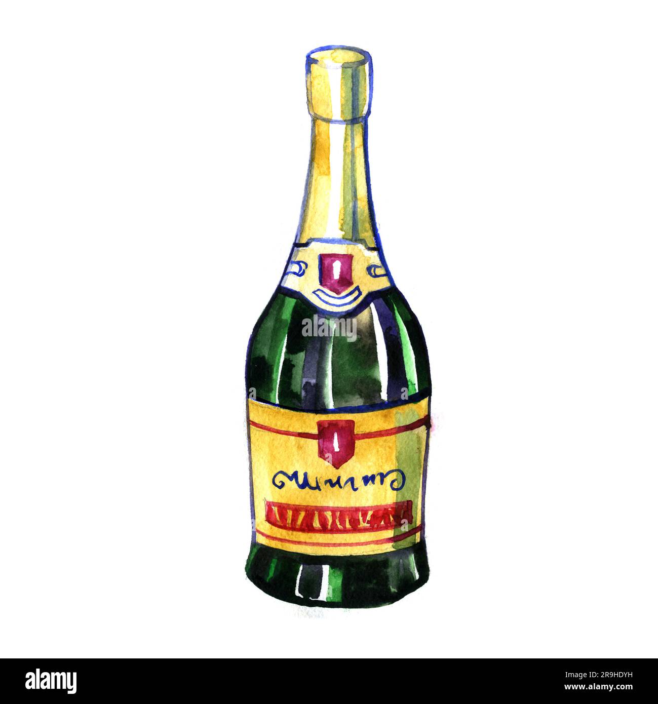 Aquarelle champagne bouteille en verre d'élite alcool art isolé sur fond  blanc Photo Stock - Alamy