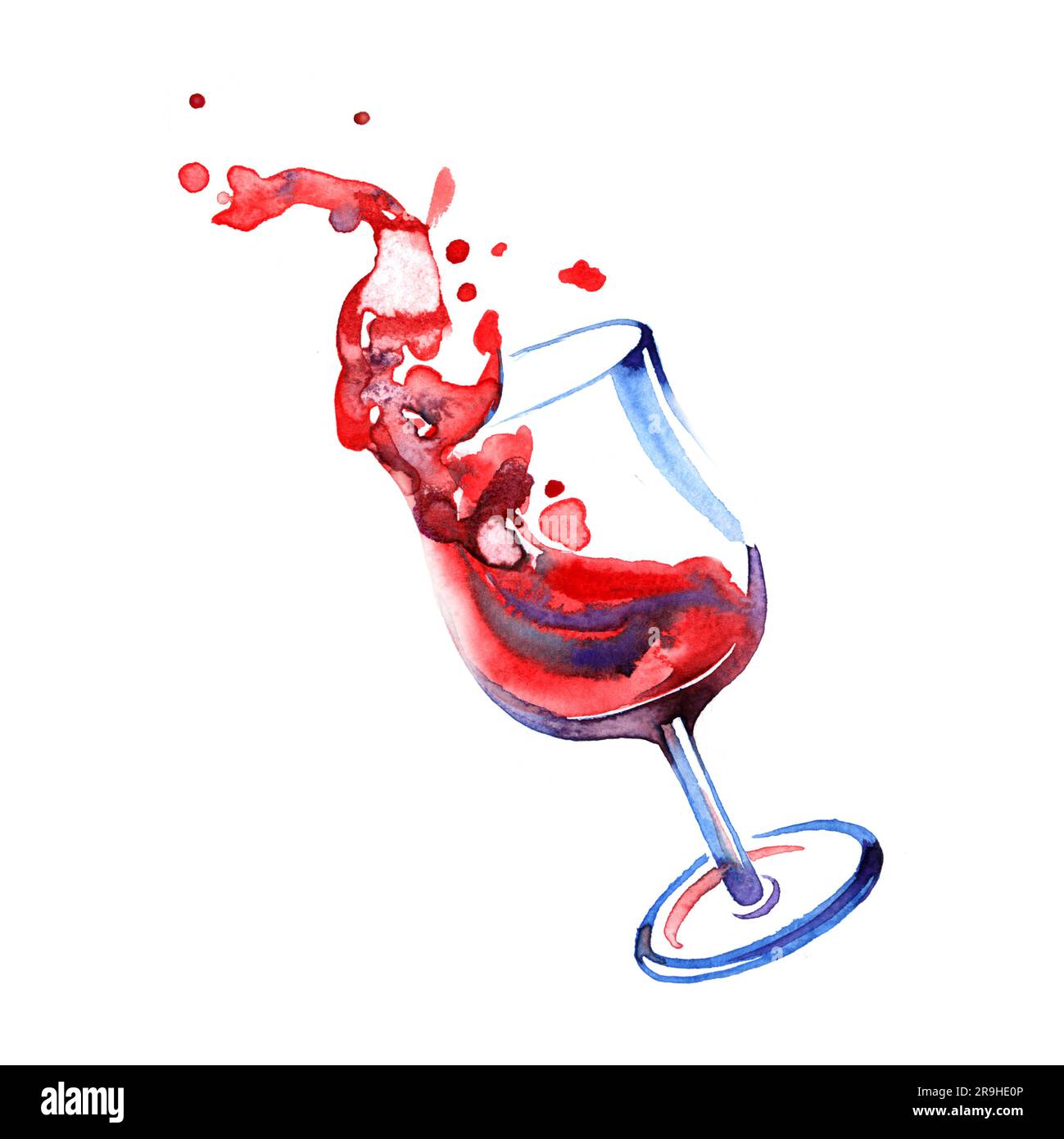Aquarelle vin rouge d'été sur fond blanc. Banque D'Images