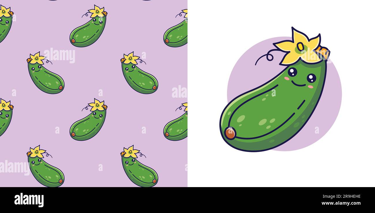 Courgettes dessinées à la main dans le style doodle pour concevoir des vêtements de bébé. Carte postale avec squash et motif sans couture. Imprimé dessin animé bohémien pour pépinière. Texture de conception pour enfants pour pyjama. Illustration vectorielle. Illustration de Vecteur