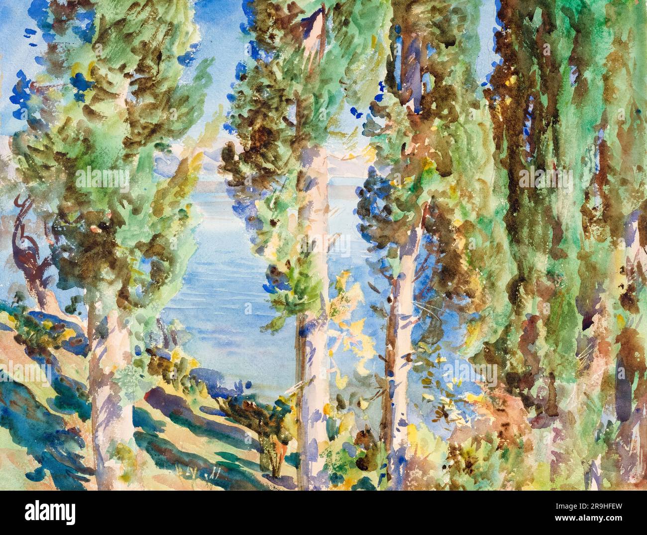 John Singer Sargent, Corfou : cyprès, peinture de paysage à l'aquarelle, 1909 Banque D'Images