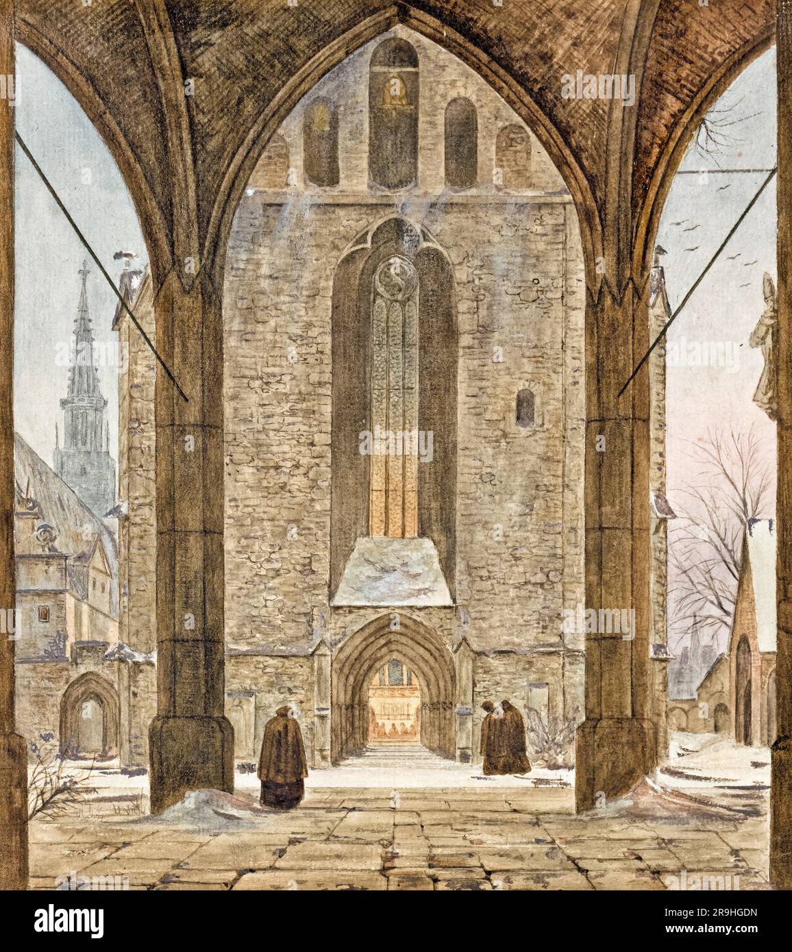 Ernst Ferdinand Oehme, Cathédrale en hiver, peinture aquarelle vers 1821 Banque D'Images