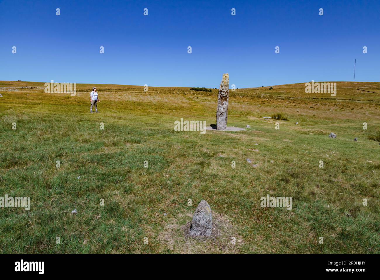 Colonie préhistorique de Merrivale, Dartmoor occidental, Princetown, Yelverton, Devon, Angleterre, Royaume-Uni: Lignes de pierre néolithique, cercles de pierre et monuments Banque D'Images