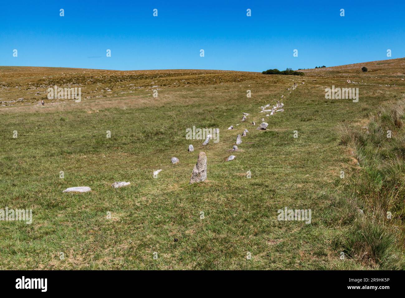 Colonie préhistorique de Merrivale, Dartmoor occidental, Princetown, Yelverton, Devon, Angleterre, Royaume-Uni: Lignes de pierre néolithique, cercles de pierre et monuments Banque D'Images