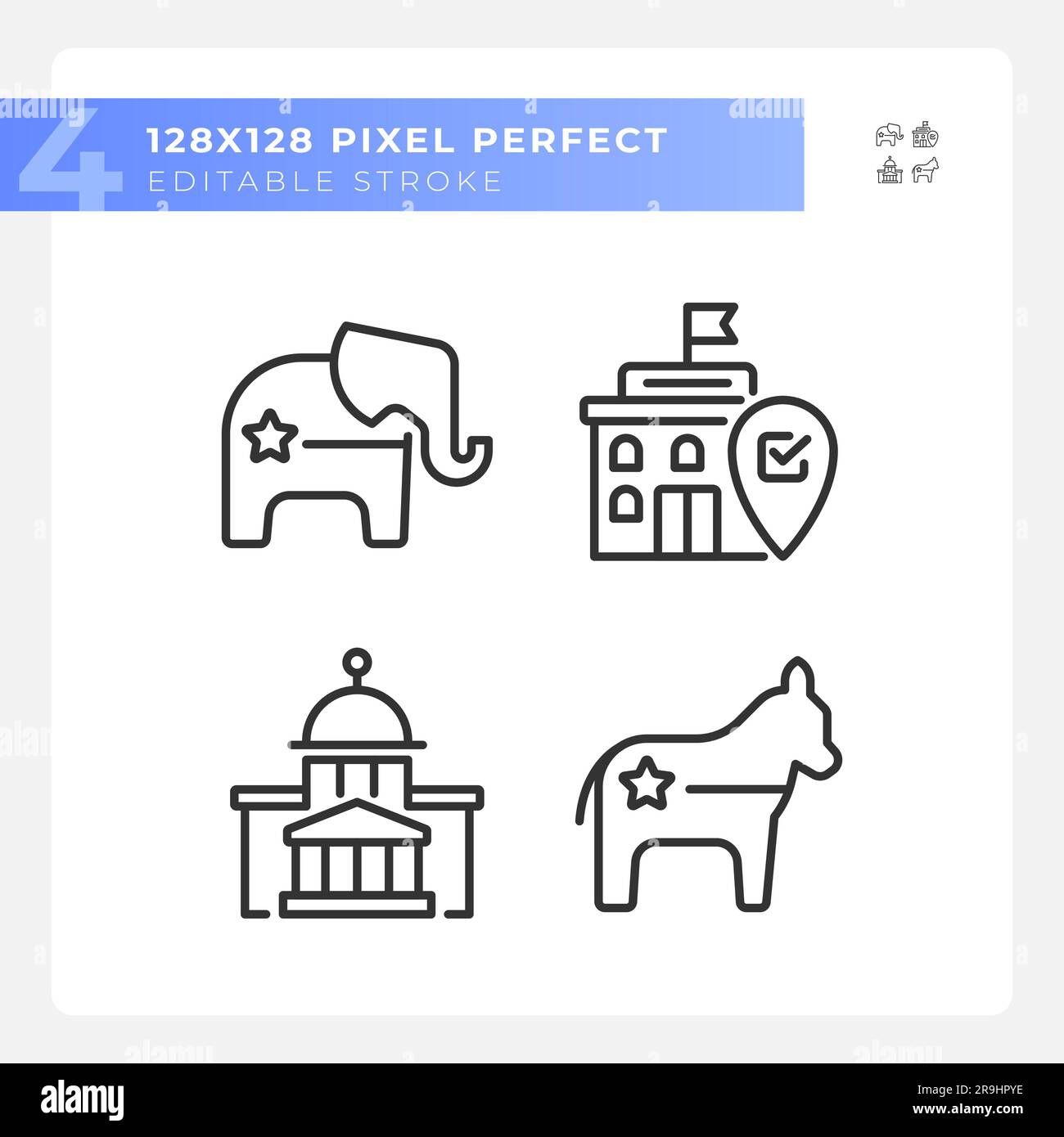2D pixels modifiables ensemble parfait d'icônes de vote en ligne fine Illustration de Vecteur