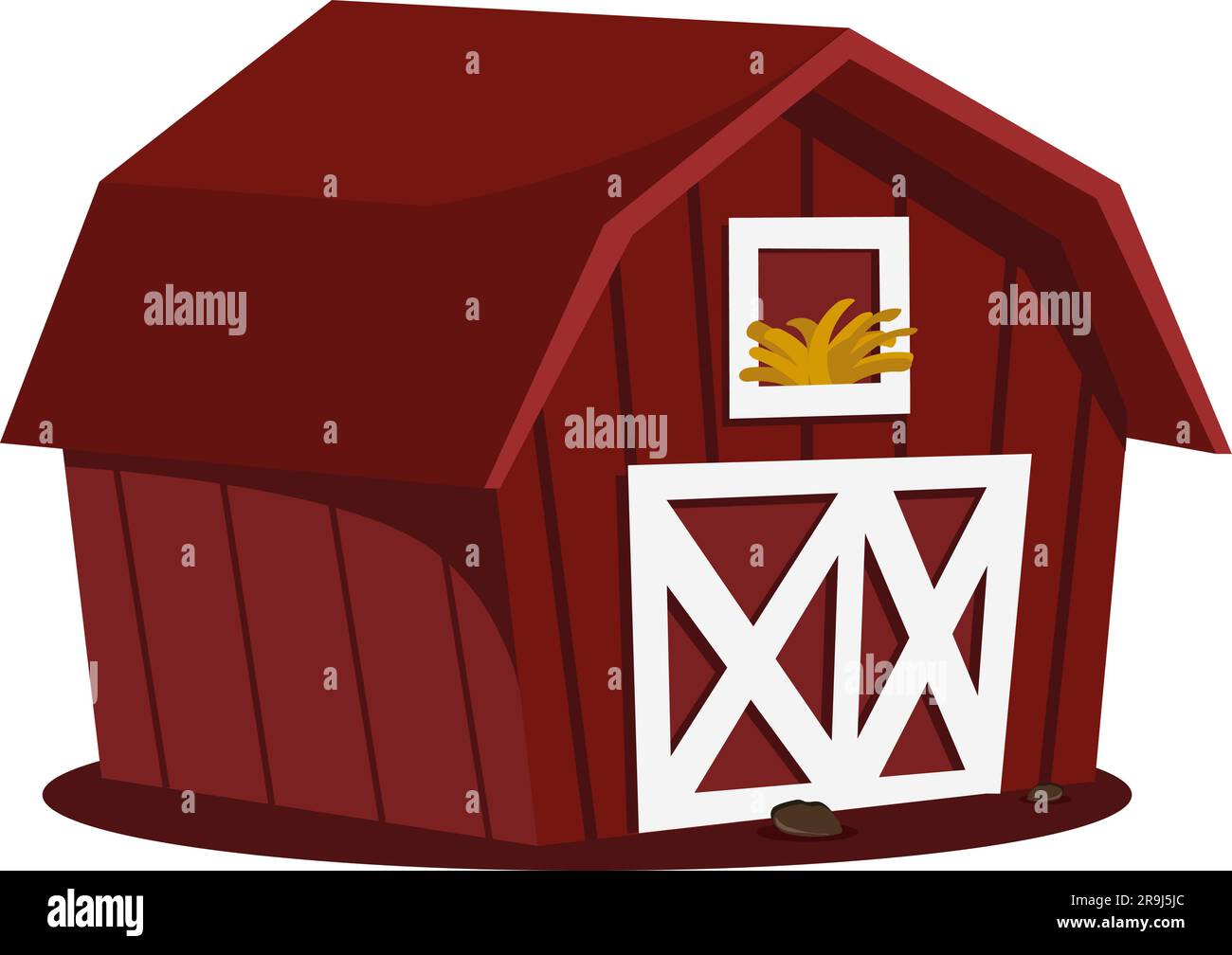 Ferme brune avec portes en bois fermées et fenêtre en paille. Vecteur. EPS10 Illustration de Vecteur