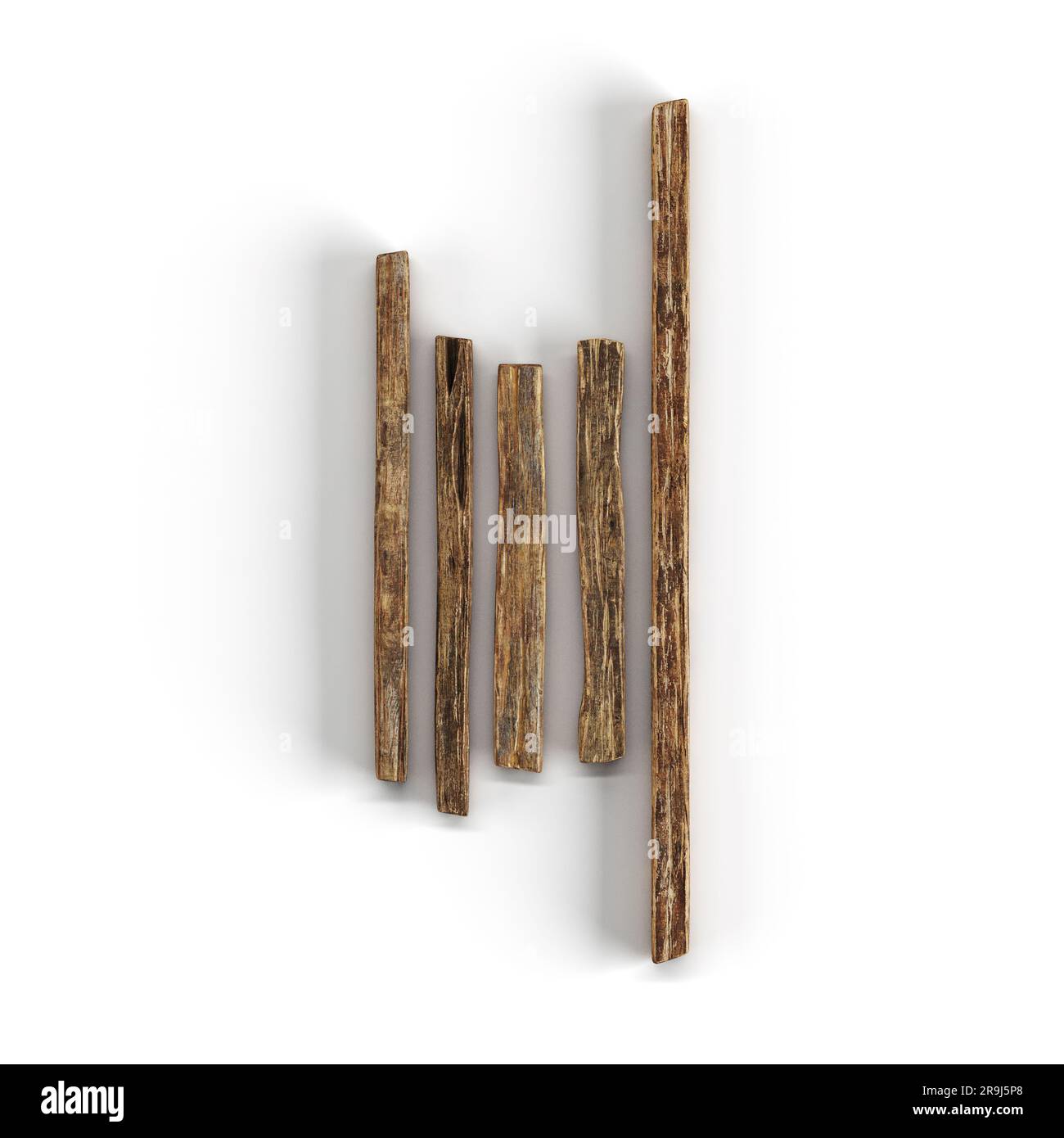 Un rendu réaliste 3D de pièces en bois de différentes tailles Banque D'Images