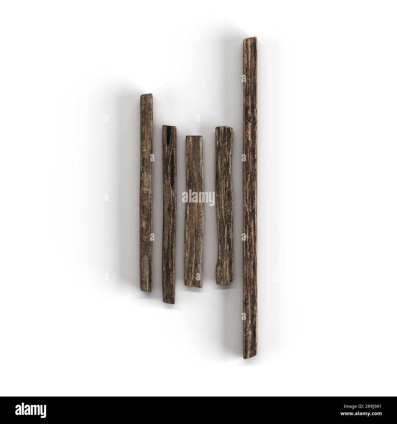 Vue aérienne d'un rendu réaliste en 3D de pièces en bois sombre de différentes tailles Banque D'Images