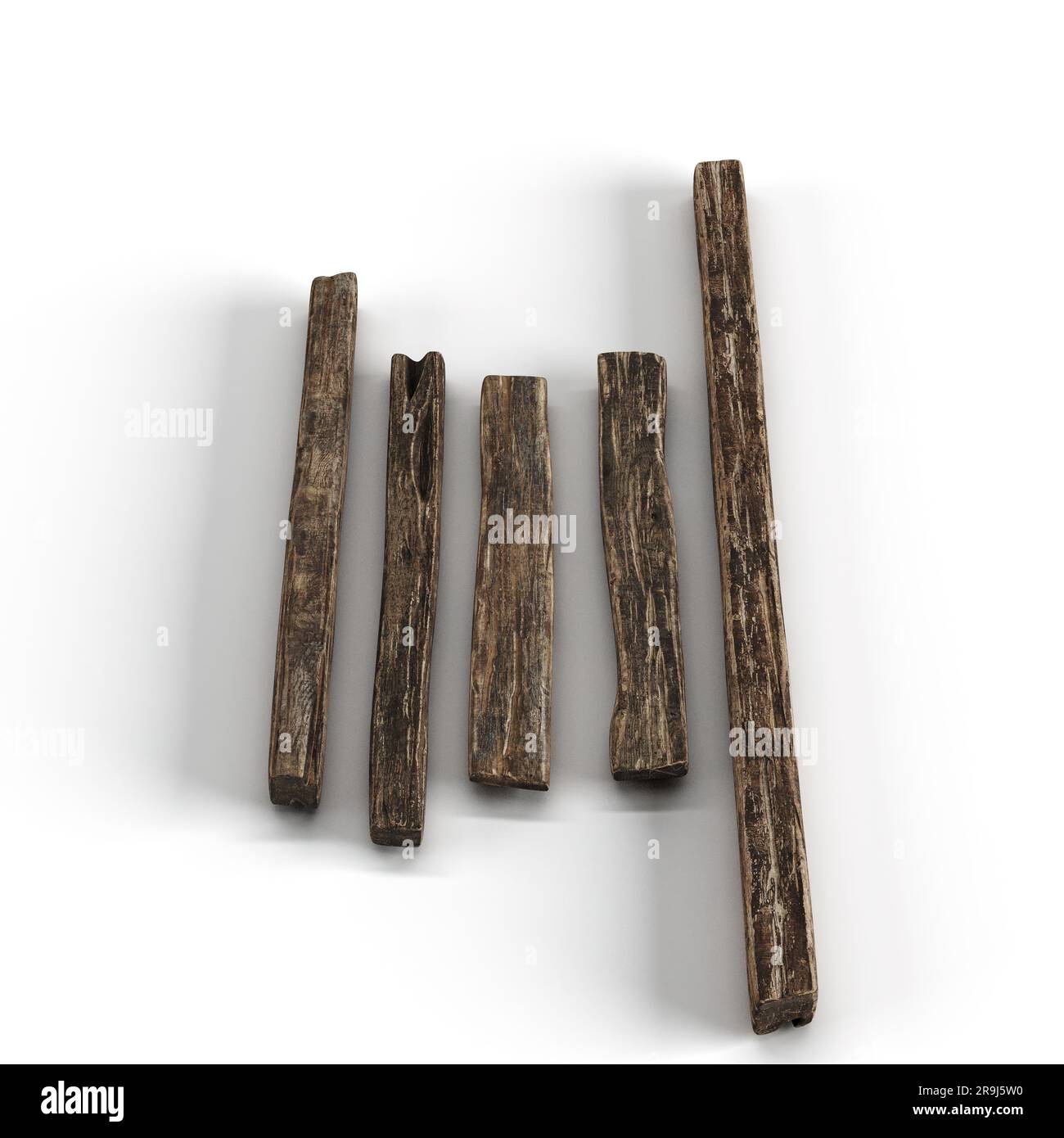 Photo en grand angle d'un rendu 3D de pièces en bois sombre de différentes tailles Banque D'Images