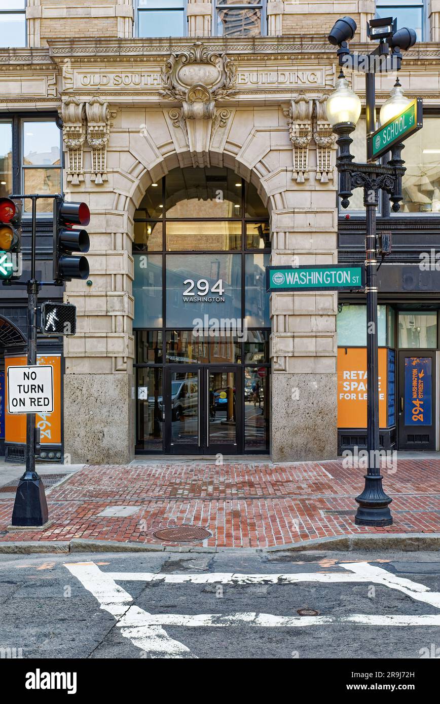 Le bâtiment Old South Building est un bâtiment de bureau construit en 1903 par l'église congrégationale la plus connue sous le nom de Old South Meeting House. Banque D'Images