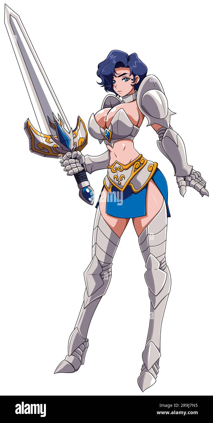 Anime Femme Chevalier sur blanc Illustration de Vecteur