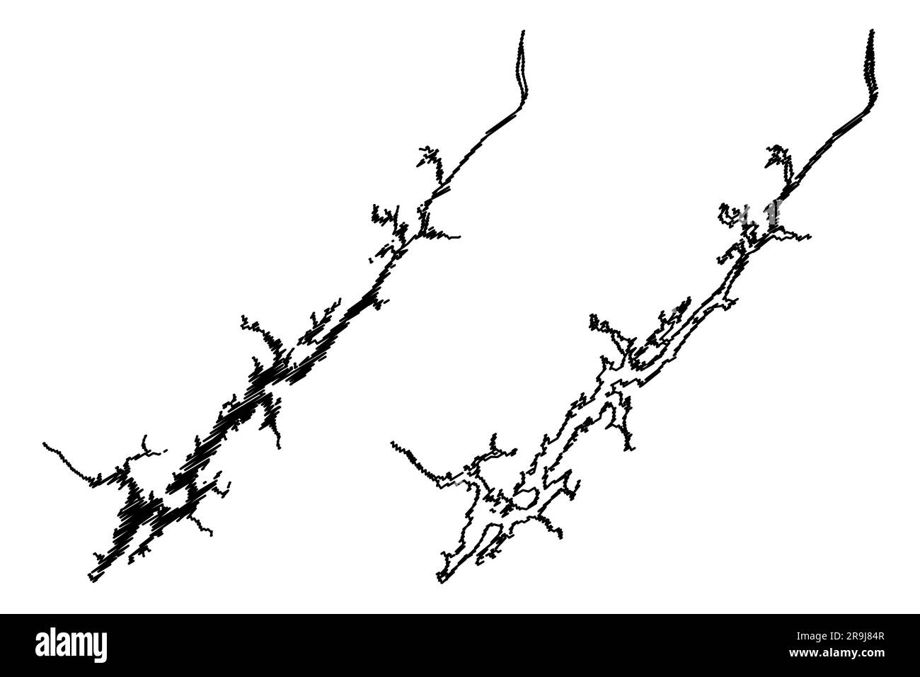 Lake Guntersville Reservoir (États-Unis d'Amérique, Amérique du Nord, États-unis, Alabama) carte illustration vectorielle, croquis à graviers carte du barrage de Guntersville Illustration de Vecteur
