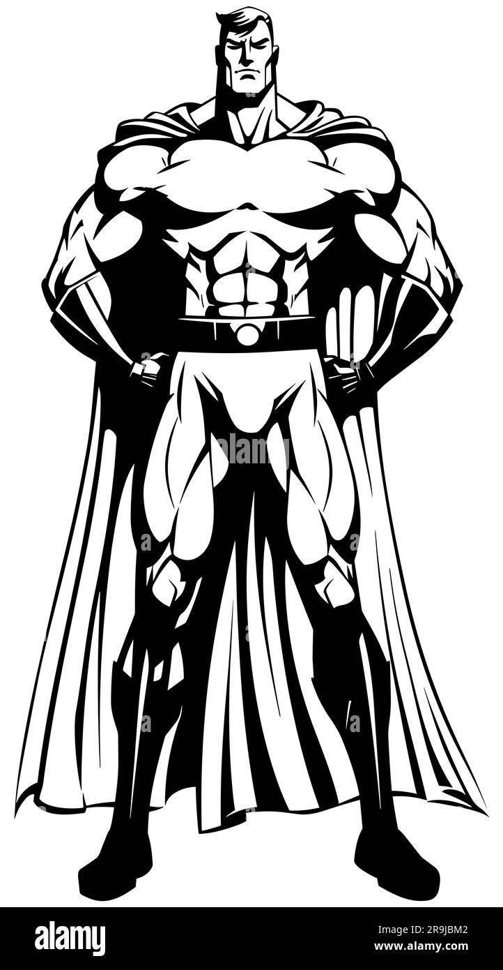 Super-héros Tall debout Noir et blanc Illustration de Vecteur