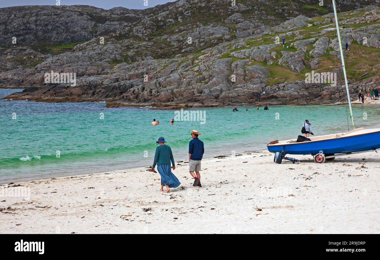 Plage à Achmelvich à Assynt, Sutherland, nord-ouest de l'Écosse, Achmelvich Bay, Highlands. Écosse, Royaume-Uni Banque D'Images