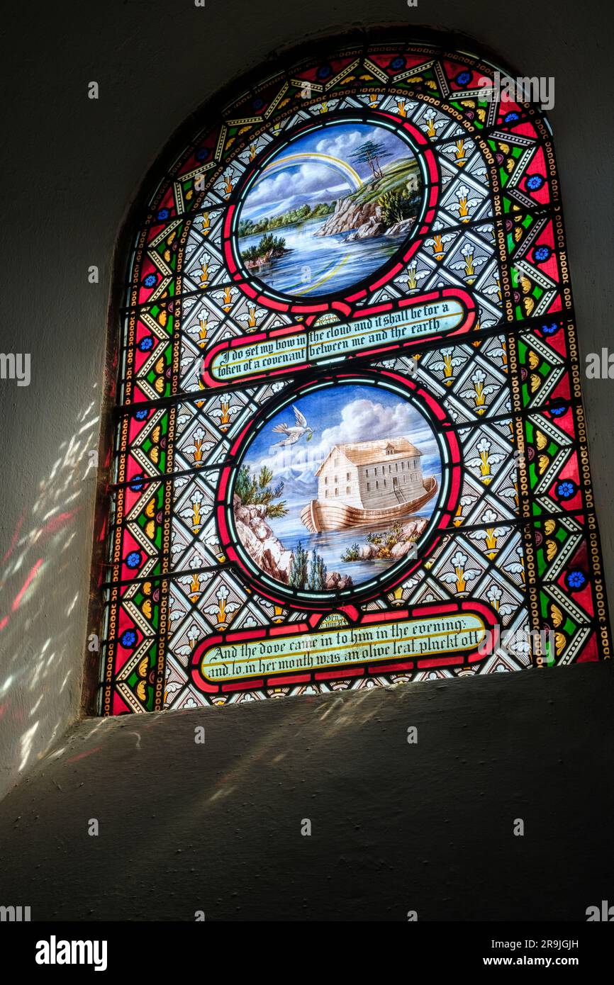 La fenêtre de l'Arche de Noé, église St Mary, Tissington, Derbyshire, Angleterre Banque D'Images