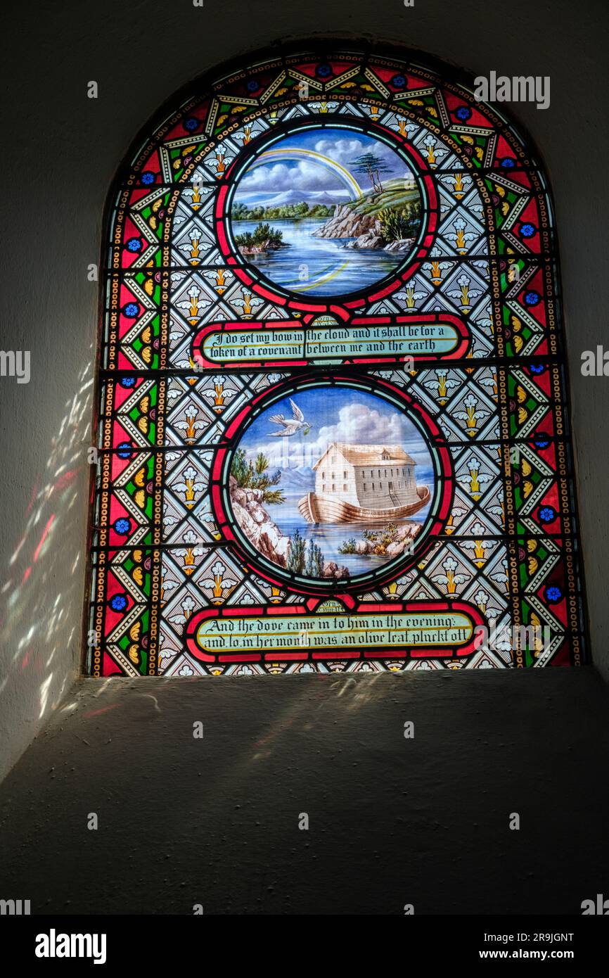 La fenêtre de l'Arche de Noé, église St Mary, Tissington, Derbyshire, Angleterre Banque D'Images