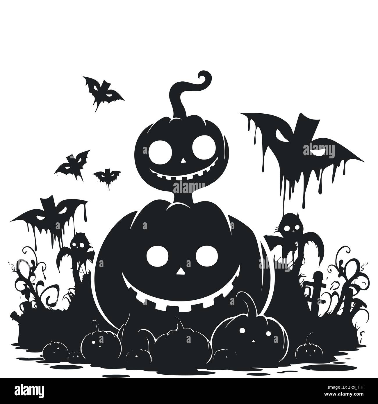 Joyeux Halloween illustrations citrouilles, fantômes et chauves-souris Illustration de Vecteur