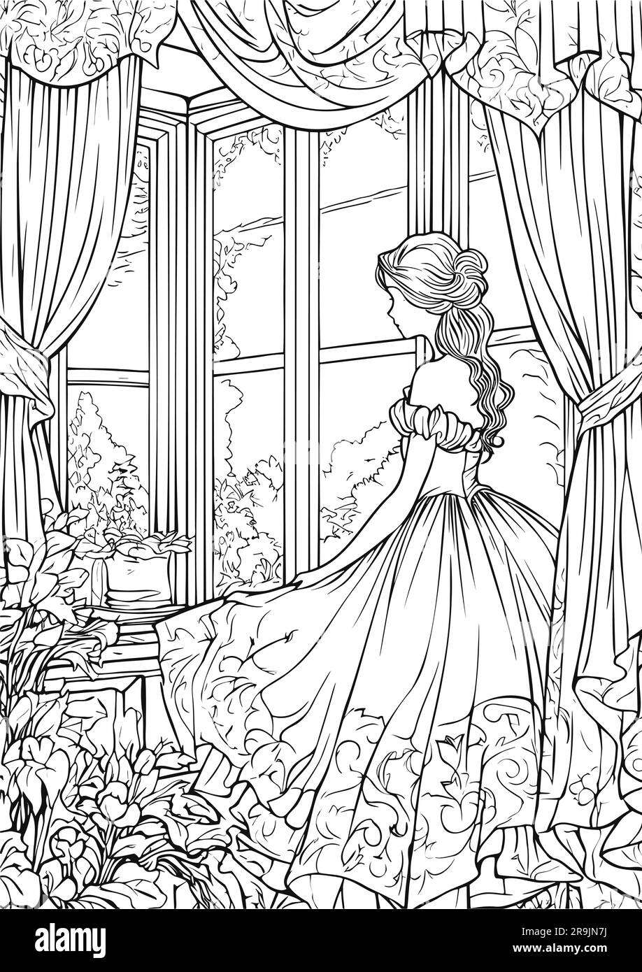 Realm enchanté, pages de livre de coloriage de princesse Illustration de Vecteur