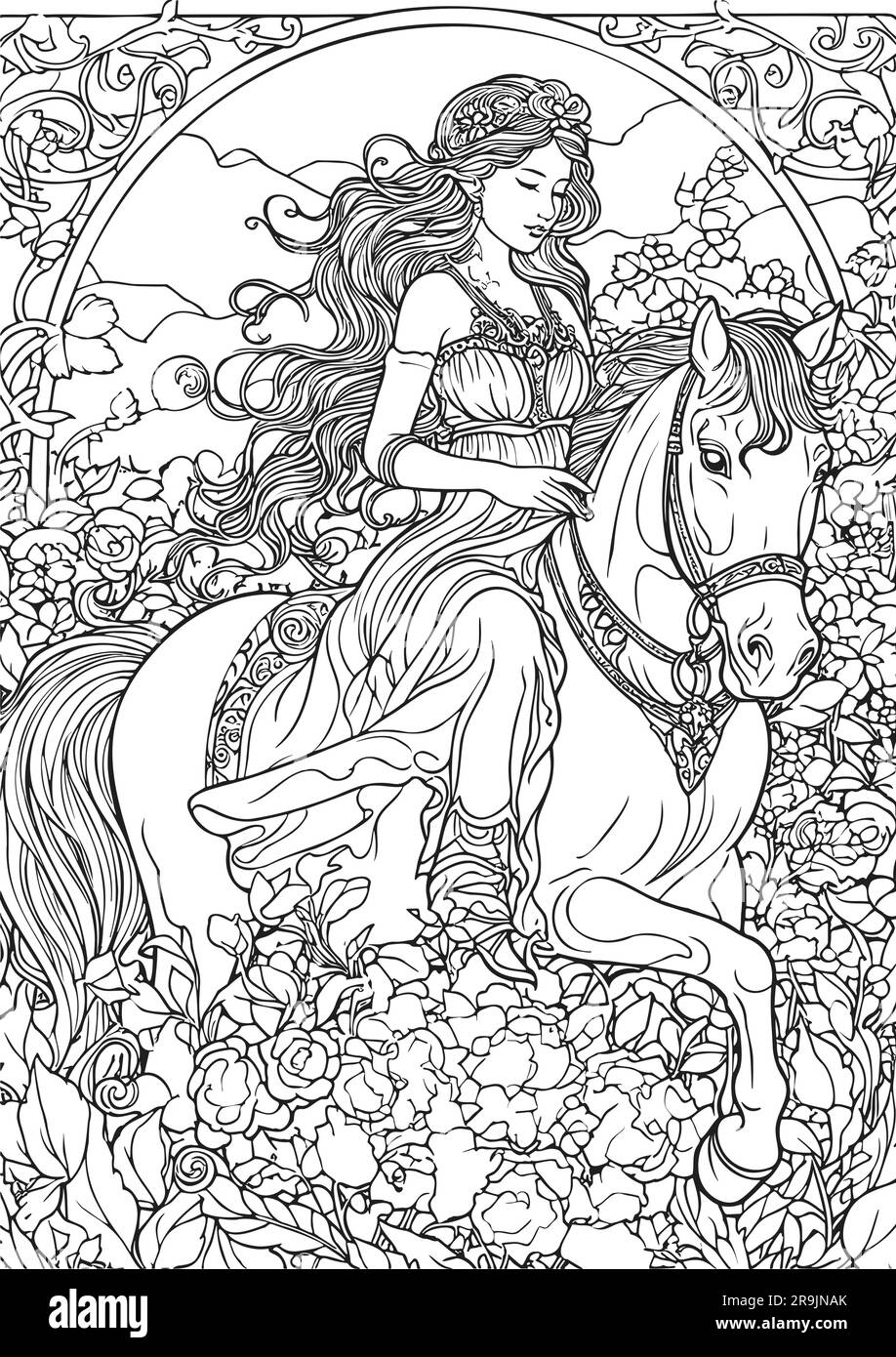 Realm enchanté, pages de livre de coloriage de princesse Illustration de Vecteur