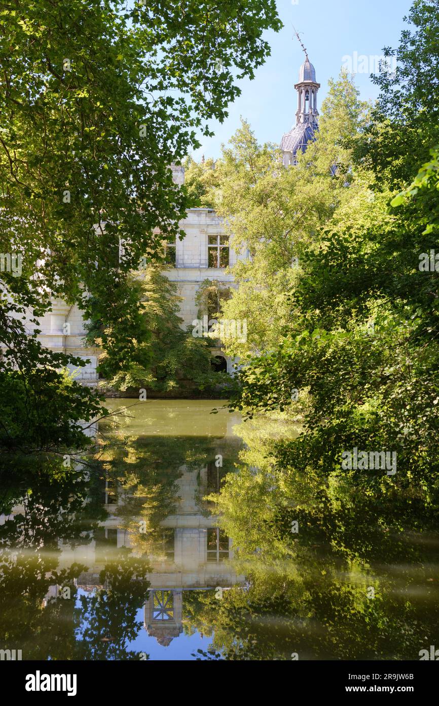 Le feu a endommagé la ruine du Château de la Mothe-Chandeniers Banque D'Images