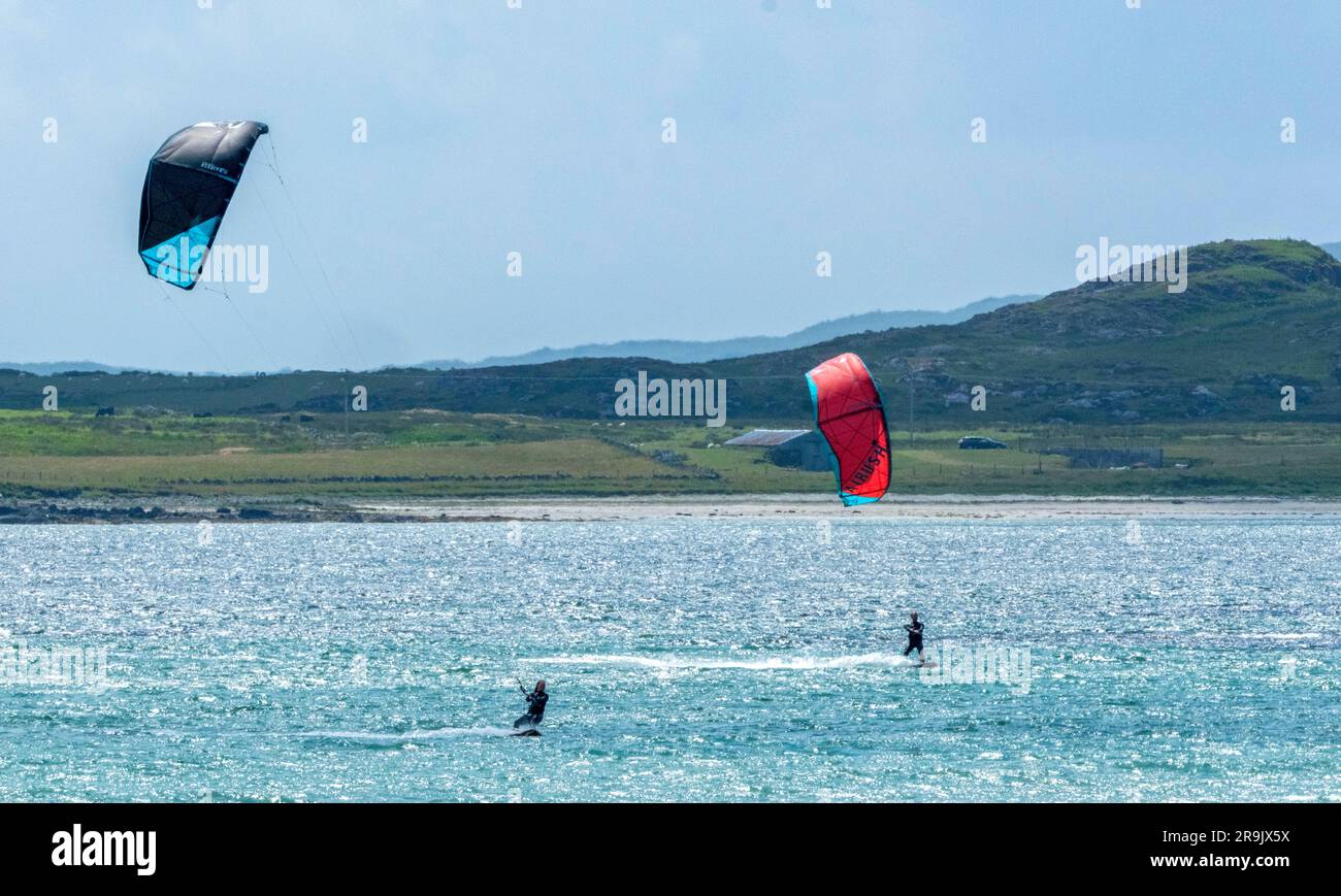 Kitesurf Gott Bay Île de Tiree, Hébrides intérieures, Écosse, Royaume-Uni. Banque D'Images Kitesurf Gott Bay Île de Tiree, Hébrides intérieures, Écosse, Royaume-Uni. Banque D'Images