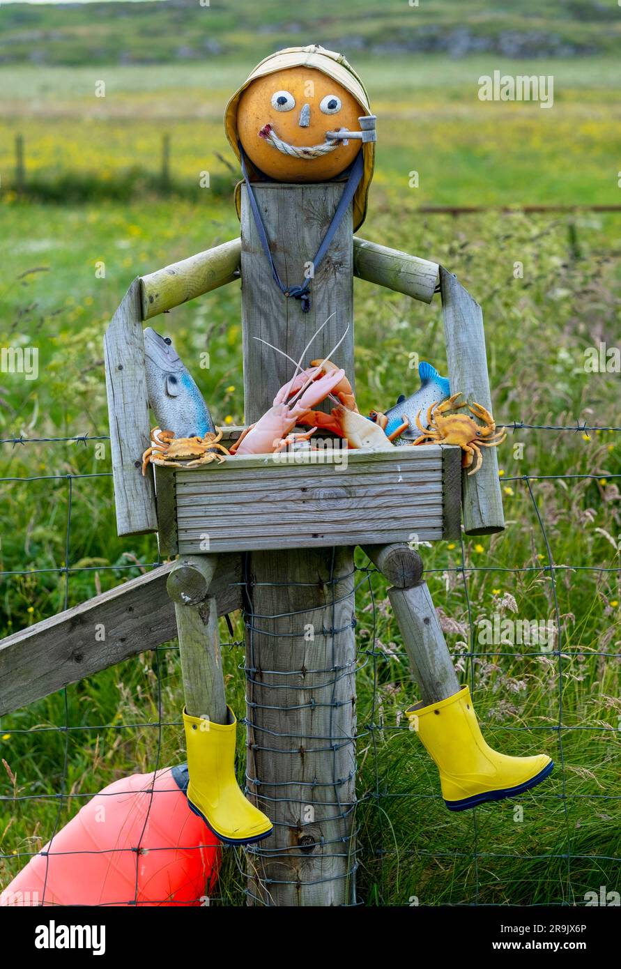 Art de jardin de pêcheur de homard, Vaul, île de Tiree, Hébrides intérieures, Écosse. Banque D'Images