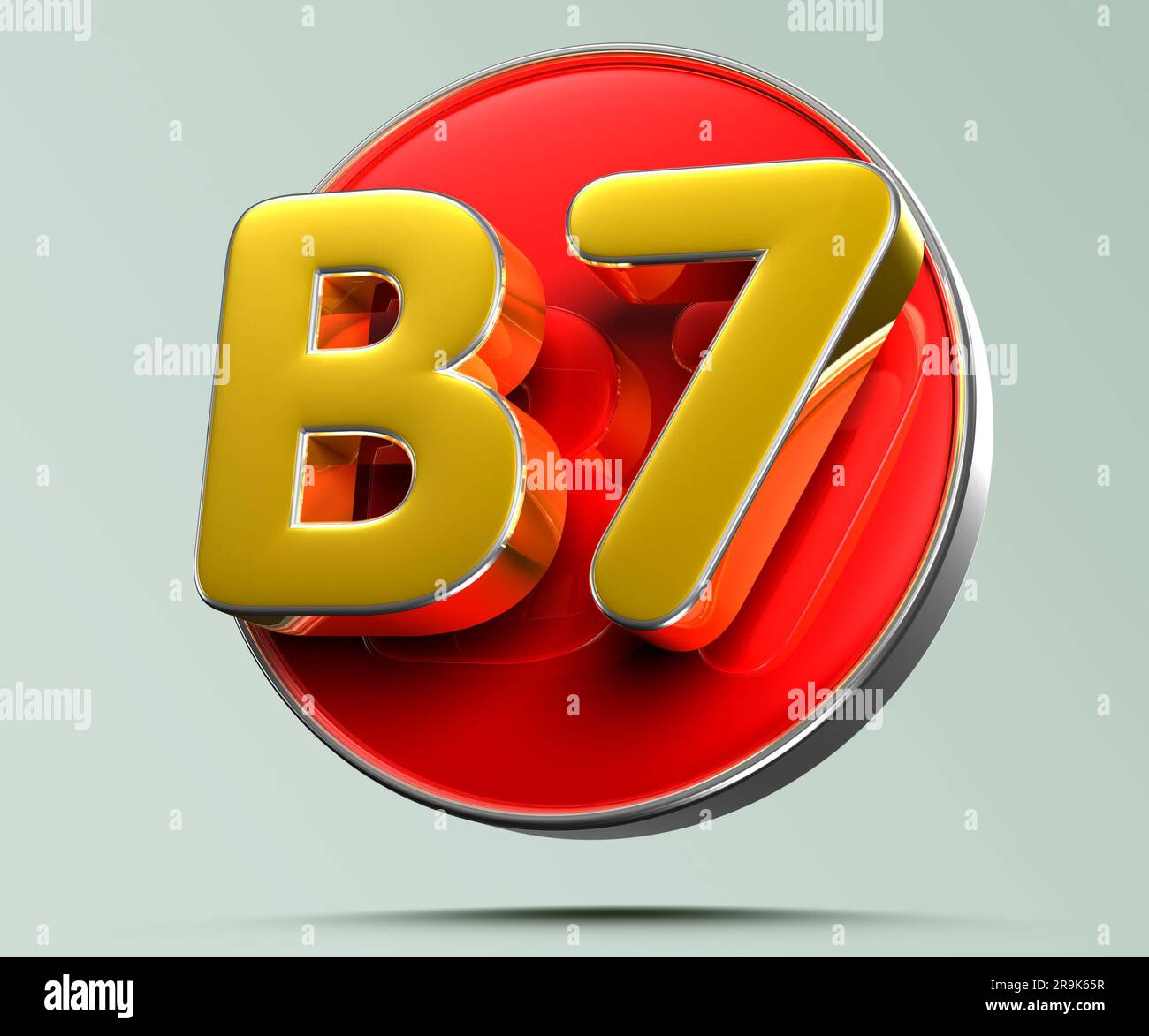 B7 or sur cercle rouge 3D illustration sur fond gris clair ont un chemin de travail. Panneaux publicitaires. Conception du produit. Ventes de produits. Code produit. Banque D'Images