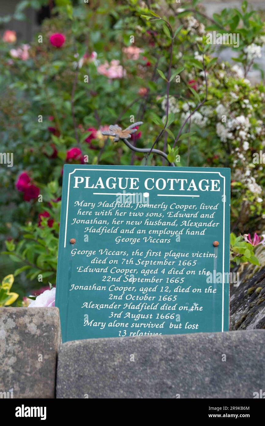 Cottage de peste, Eyam, Derbyshire, Angleterre, Royaume-Uni Banque D'Images