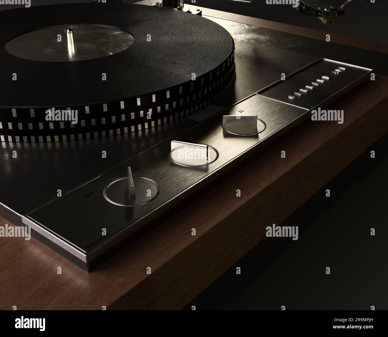 Un rendu en 3D d'un joueur de disque de sellette Garrard 401 avec un bras de ton SME dans un cadre moody - 18 janvier 2023 à Bristol, Royaume-Uni Banque D'Images